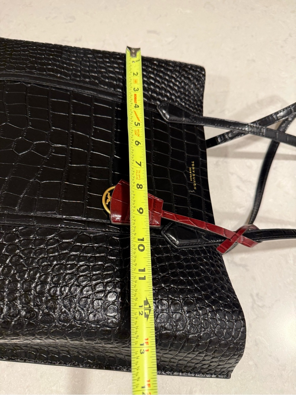 Tory Burch Perry Croc Embossed Leather Triple Compartment Tote Black - Picture 5 of 5